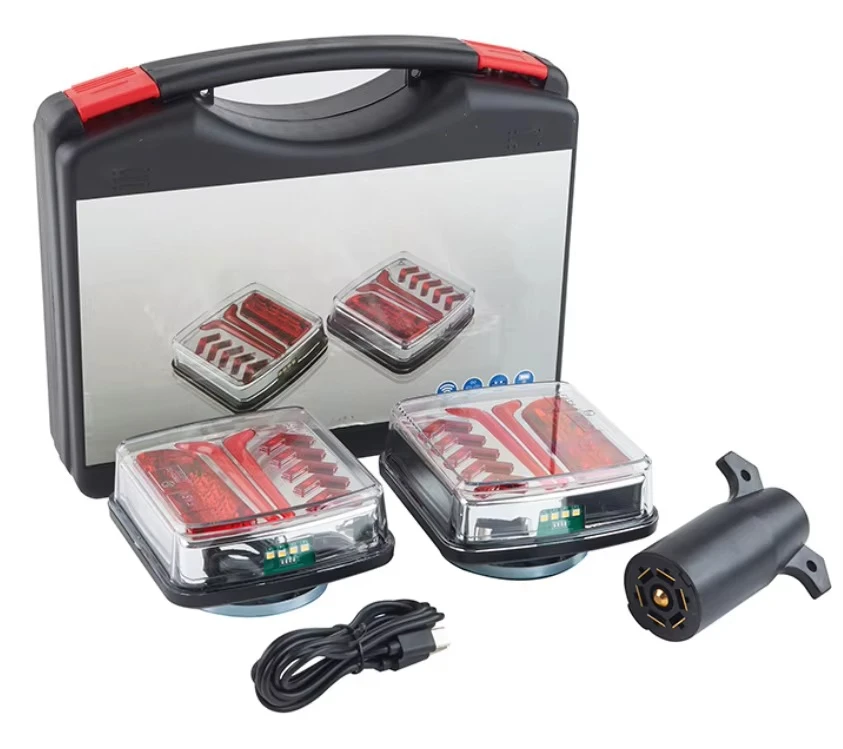 

US Standard Wireless LED Trailer Tail Lights Kit Magnetics Mount Brake Turn Signal Rechargeable for Truck RV Trailer