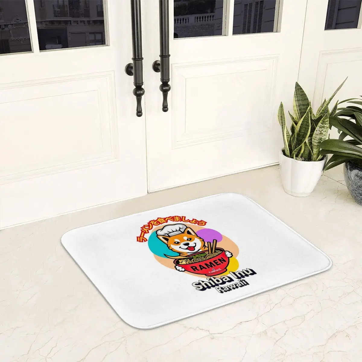 A Shiba Inu Eating Ramen V2 Doormat Anti-skid Super Absorbent Bath Mats Home Entrance Rugs Kitchen Living Room Carpet Footpad