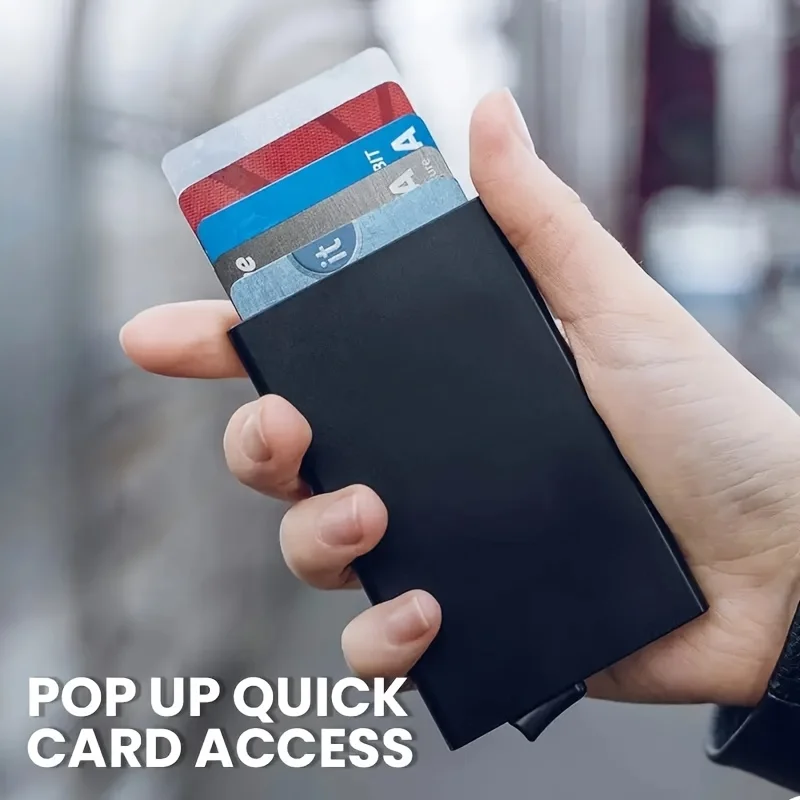 = محفظة ألومنيوم رفيعة تحجب RFID للرجال والنساء - أسود مع تصميم لطيف على شكل قطة، حامل بطاقات منبثقة، حماية ضد السرقة، I #2