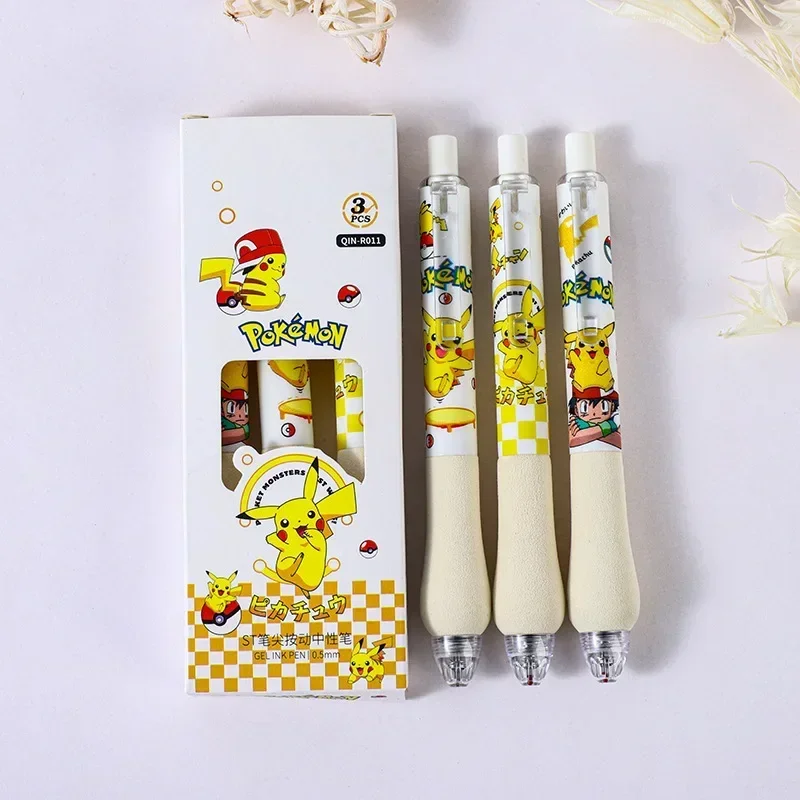 3pcs Pokemon Pikachu Roller Ball Pen Cute Cartoon Anime Pikachu Quick Drying Press Pen Learning Supplies Office Supplies Gifts