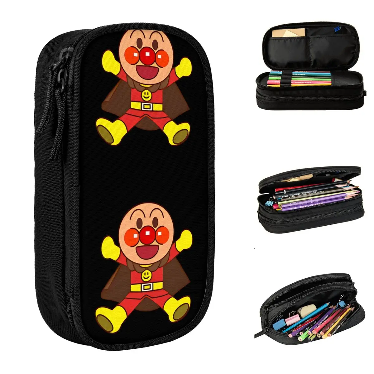 Estuches de lápices Anpanman, estuches de lápices de dibujos animados japoneses, caja de bolígrafos, bolsa de gran capacidad para niños, suministros escolares, accesorios con cremallera
