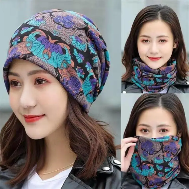 Fashion Double Head Cap Bib Twist Cap Multi-Functional Printed Scarf Cover Cap Neck Cap Face Mask Headscarf Cap