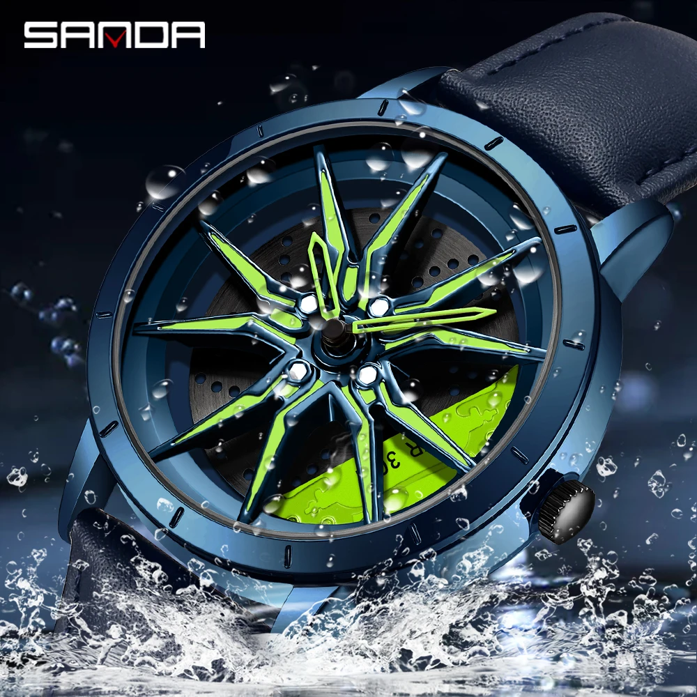 Fashion Sanda Top Brand Steel 360 Rotating Wheel Dial Steel Casual Luxury Waterproof Sport Men Quartz Watches Relogio Masculino