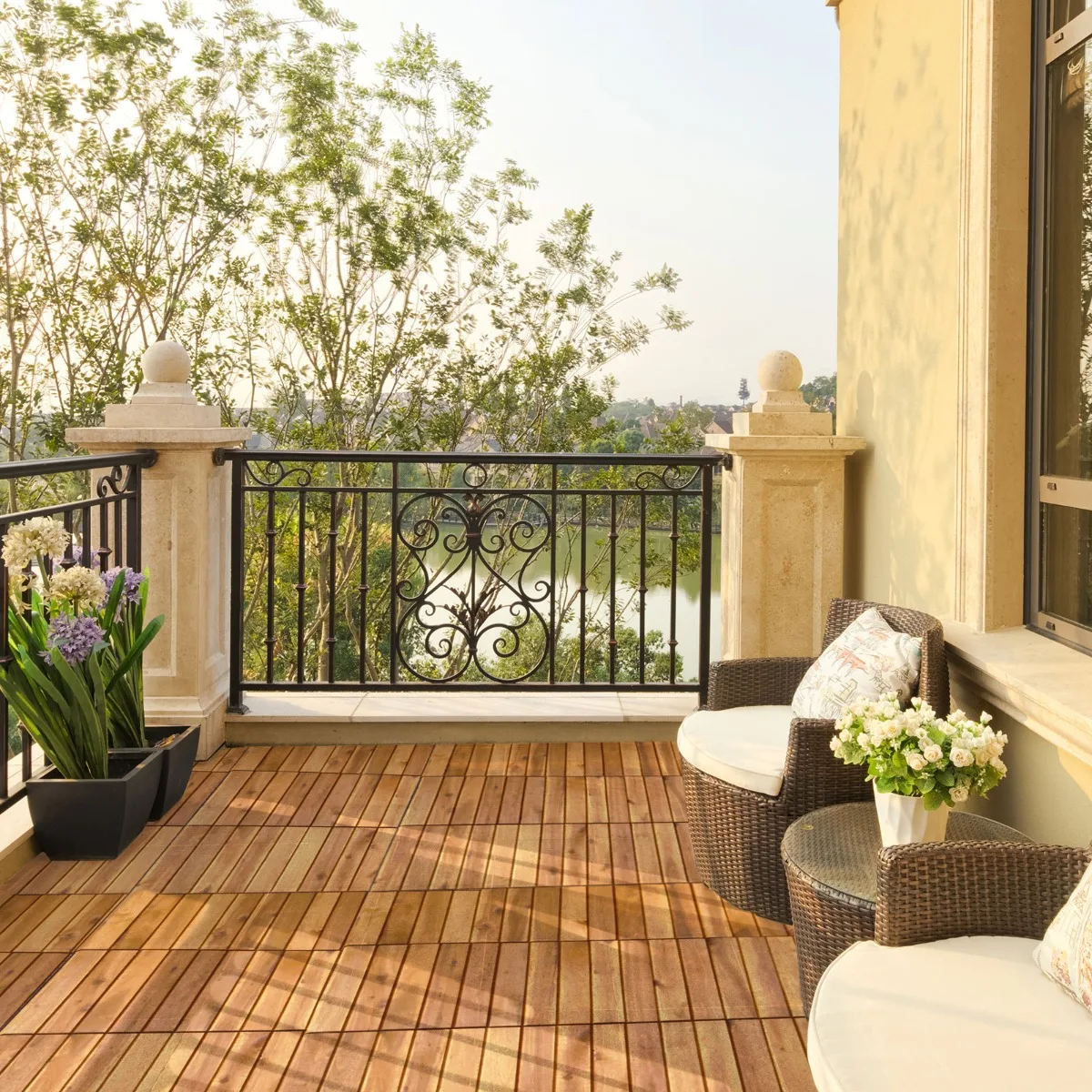 

27 Pieces Acacia Wood Interlocking Patio Deck Tile