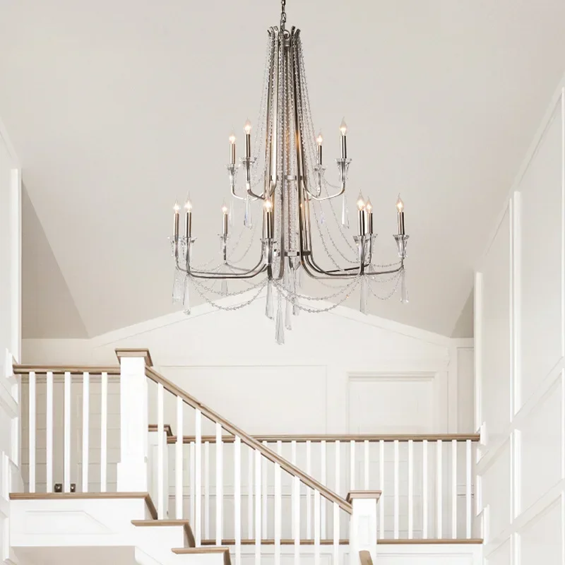 Nordic Style Crystal Chandelier Lighting Living Room Ceiling French Large Chandeliers Modern Staircase Lustre Cristal Led Lamp