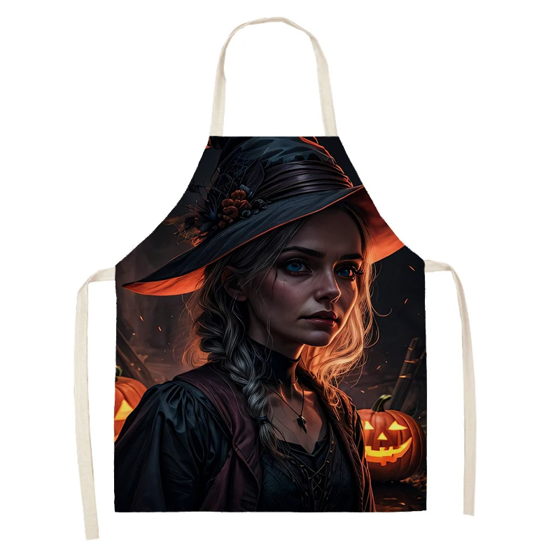 Tablier de Cuisine en Lin Imperméable pour Femme et Enfant, Grande Taille, Demi-Travail, Café, Art, Halloween, Automne