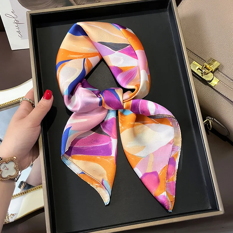 Luxury 2024 Square Silk Scarf for Women Hijab Hair Bands Neckerchief Female Satin Shawl Ribbon Headband Fashion Wraps Bandana