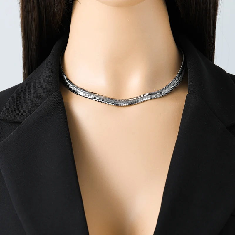EILIECK 316L Stainless Steel Silver Color Flat Snake Bone Chain Necklace For Women New Fashion Neck Chain Jewelry Holiday Gifts