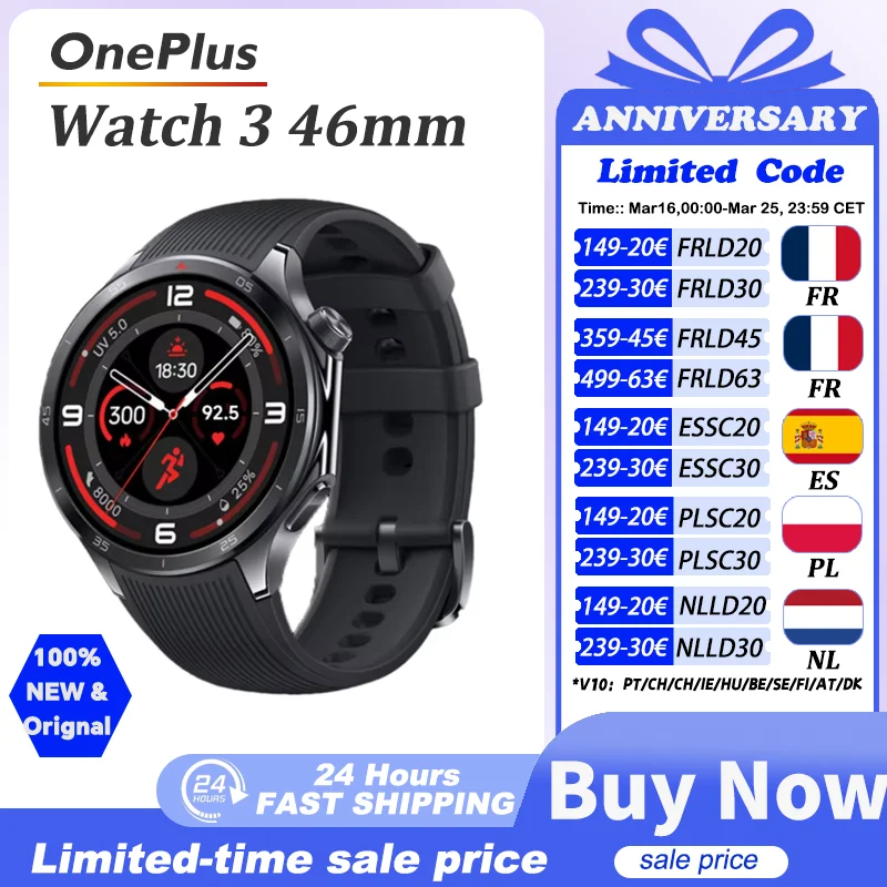 Globale Version OnePlus Watch 3 46mm OnePlus Watch Smartwatch 1,5 Zoll AMOLED-Display 32GB Speicher Snapdragon W5 Wear OS von Google IP68
