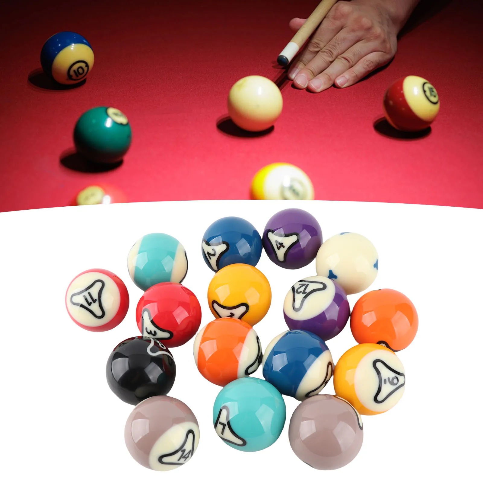 

16Pcs Billiard Balls Set US Style Pool Ball Resin 57.2mm Dia for Tournament Practice