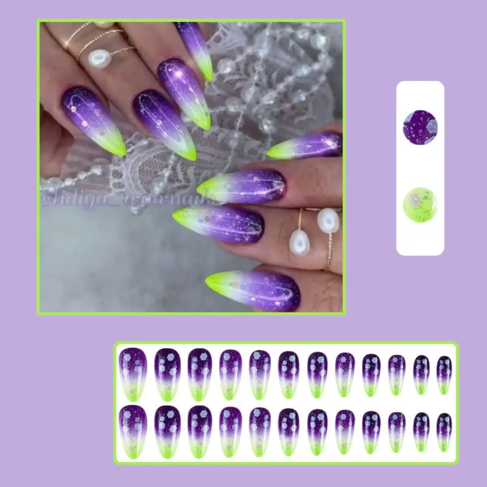 Delicate ABS Women Fake Nails Coloured Drawing Smudge Long False Nails Elegant Glitter Powder French Manicure Party