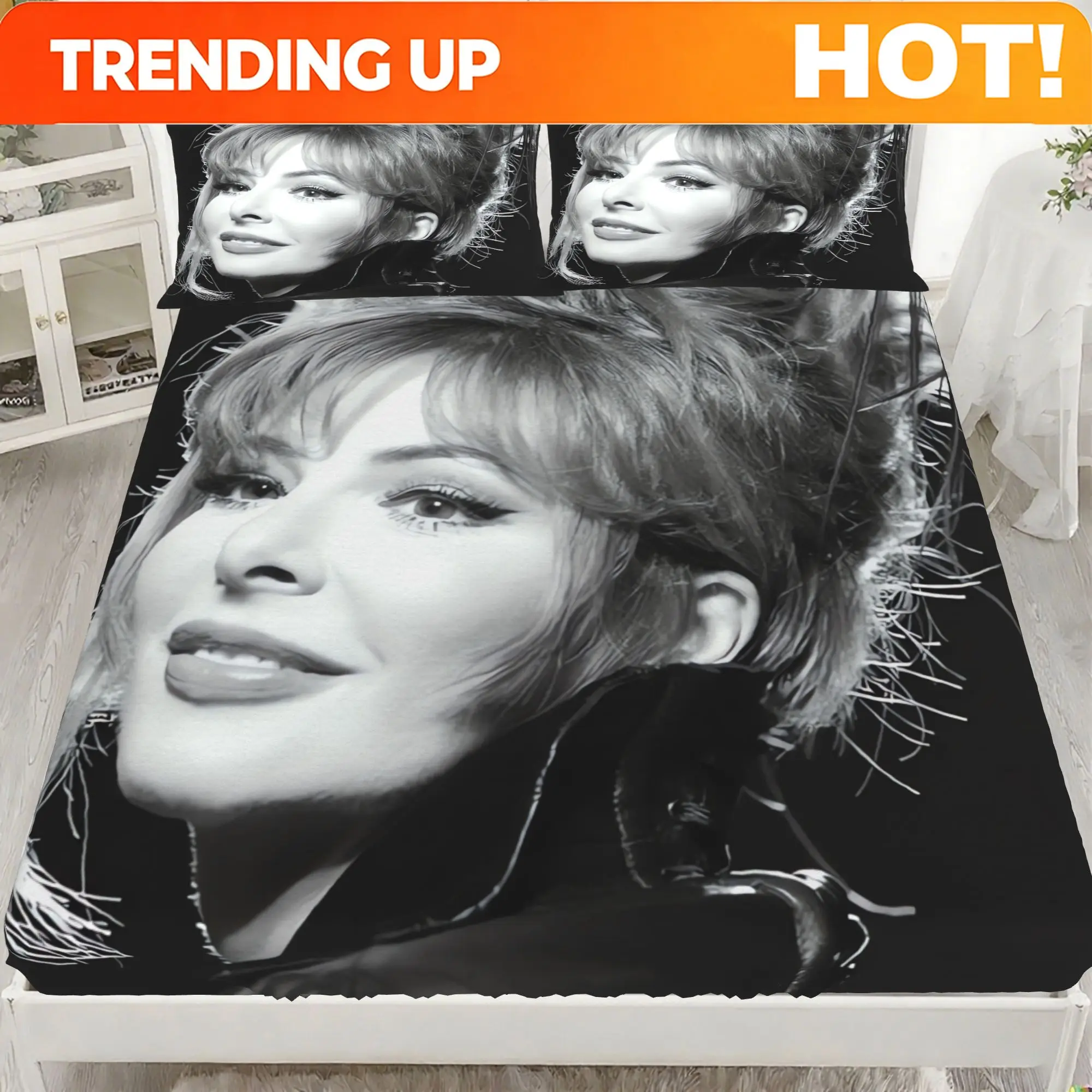 Customize M-Mylene-Farmer Classic Bedding Collection Three-Piece Set Includes Fitted Sheet And Pillowcases Enhances Bedroom Aest