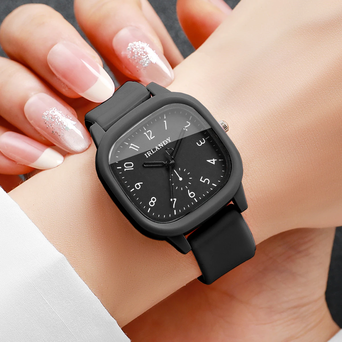 Fashion Square Women Quartz Watch Casual Arabic Dial Silicone Strap Wristwatches Reloj Mujer Girls Clock Gift (Without Box)