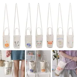 Portable Water Bottle Holder Carry Bag Coffee Cup Storage Sleeve Cover Canvas Printing Milk Tea Set Cute Cartoon Bottle Cover