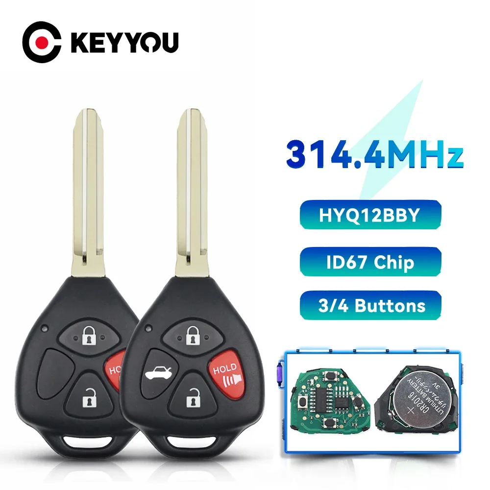 

KEYYOU 2Pcs For Toyota Camry Avalon Corolla Matrix RAV4 Yaris Venza tC/xA/xB/xC HYQ12BBY 314.4 Mhz ID67 3/4BNT Car Remote Key