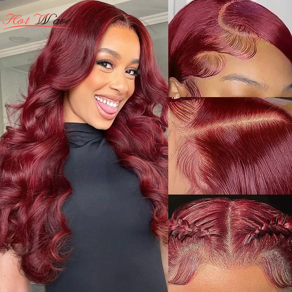 

180% Density 99J Body Wave13X4 Transparent Lace Front Wigs Burgundy Lace Closure Wig Pre Plucked Lace Wigs For Women Red Color