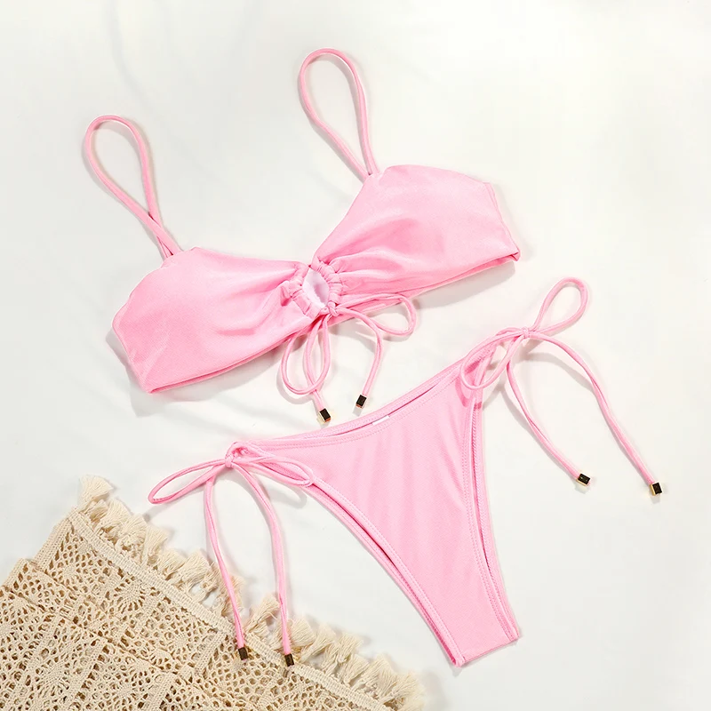 

Купальник-бикини Miyouj: новый блестящий пляжный комплект из двух частей, сексуальный летний купальник-бикини для женщин