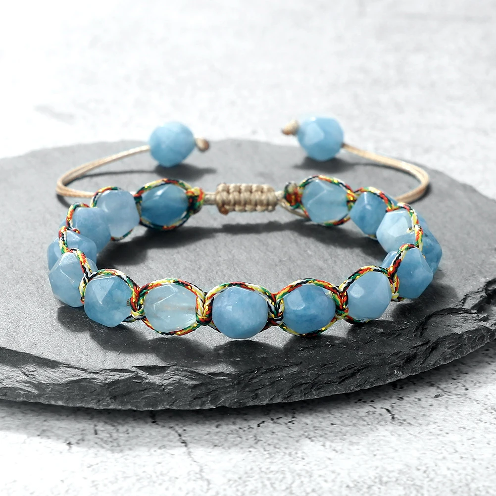 Bohemian Bracelets 8mm Tiger Eye Stone Agates Beads Cut Surface Bangle Handmade Adjustable Weave Bracelet Women Men Yoga Jewelry