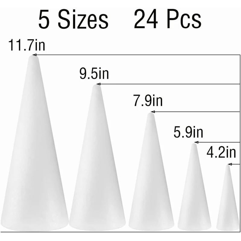 24Pack Craft Foam Cones For Arts, Crafts, Christmas Tree, School, DIY Craft Project