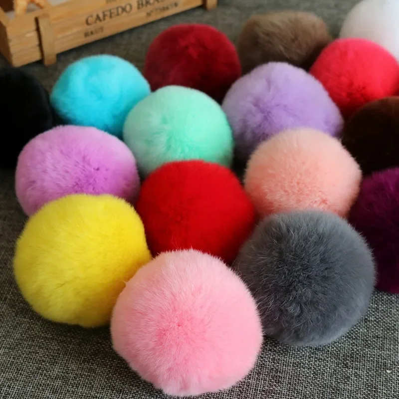 Real Rex Rabbit Fur Ball 6cm Pompom Car Pompon Rabbit Fur Ball For Keychain Fur DIY Bag Charms With Fluffy Bunny Ponpon