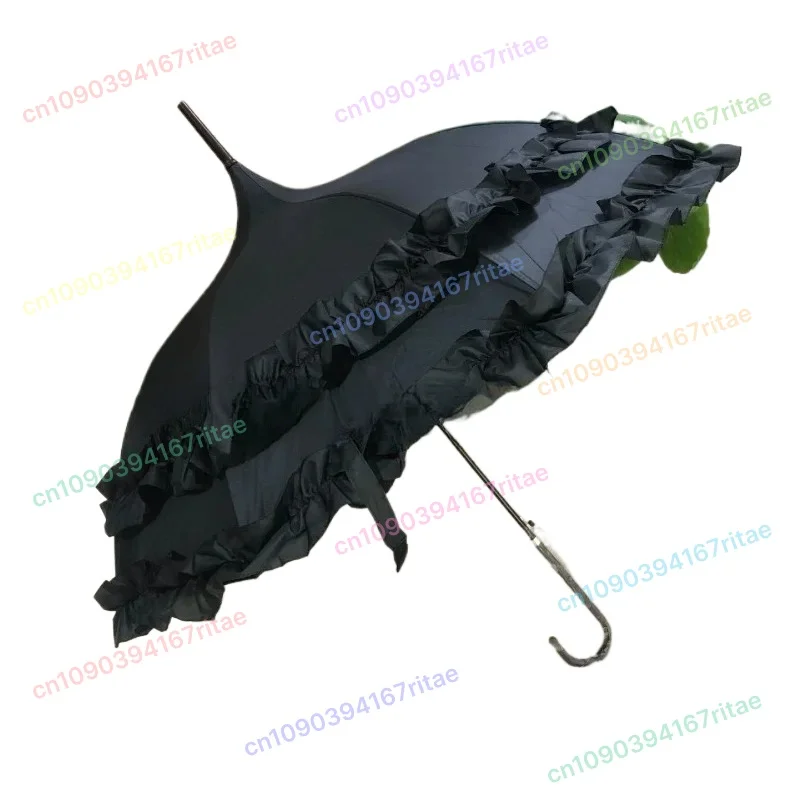 

2022 new pagoda-type vinyl sunscreen princess umbrella semi-automatic long-handled umbrella for weather and rain