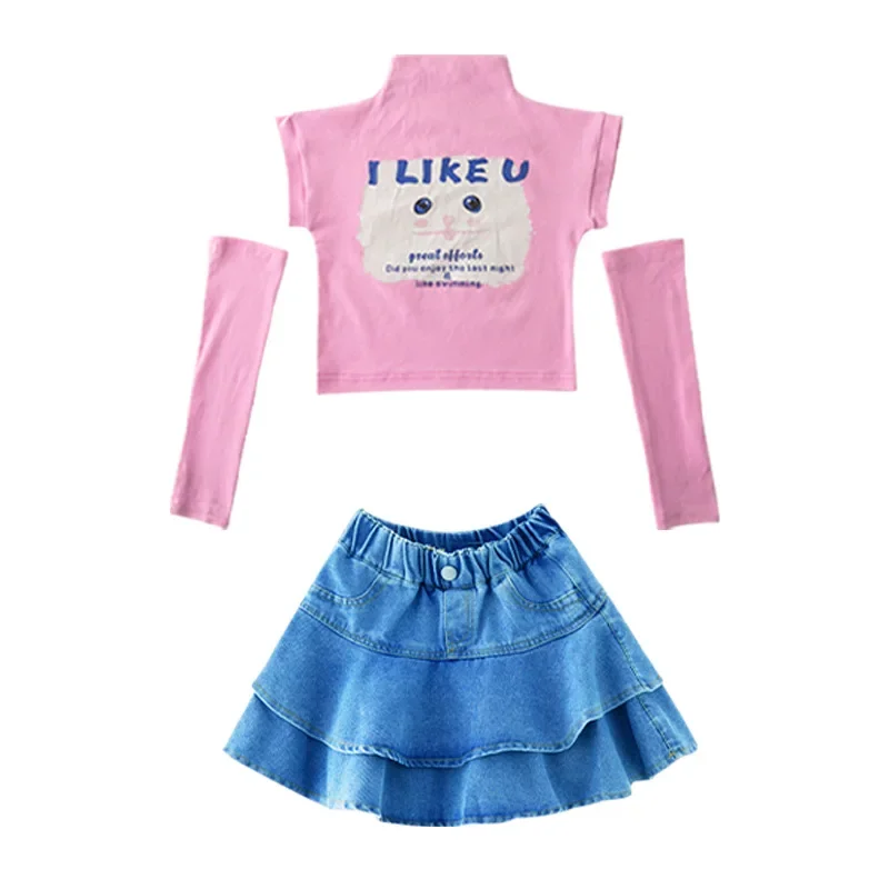 Stage Outfit Dancewear Street Dance Wear Children Fashion Ballroom Dancing Clothes Hip Hop Skirt T Shirt Costumes for Girls Jazz