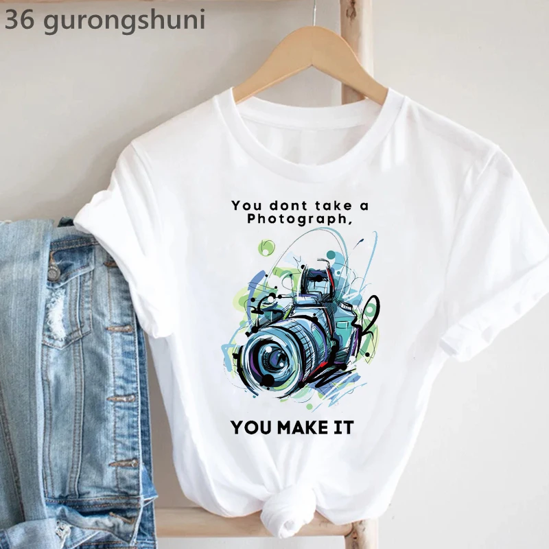 Capture The Moment Camera Graphic Print Tshirt Women Funny Flowers T-Shirt Femme Harajuku Shirt Cool T Shirt Female Dropshipping