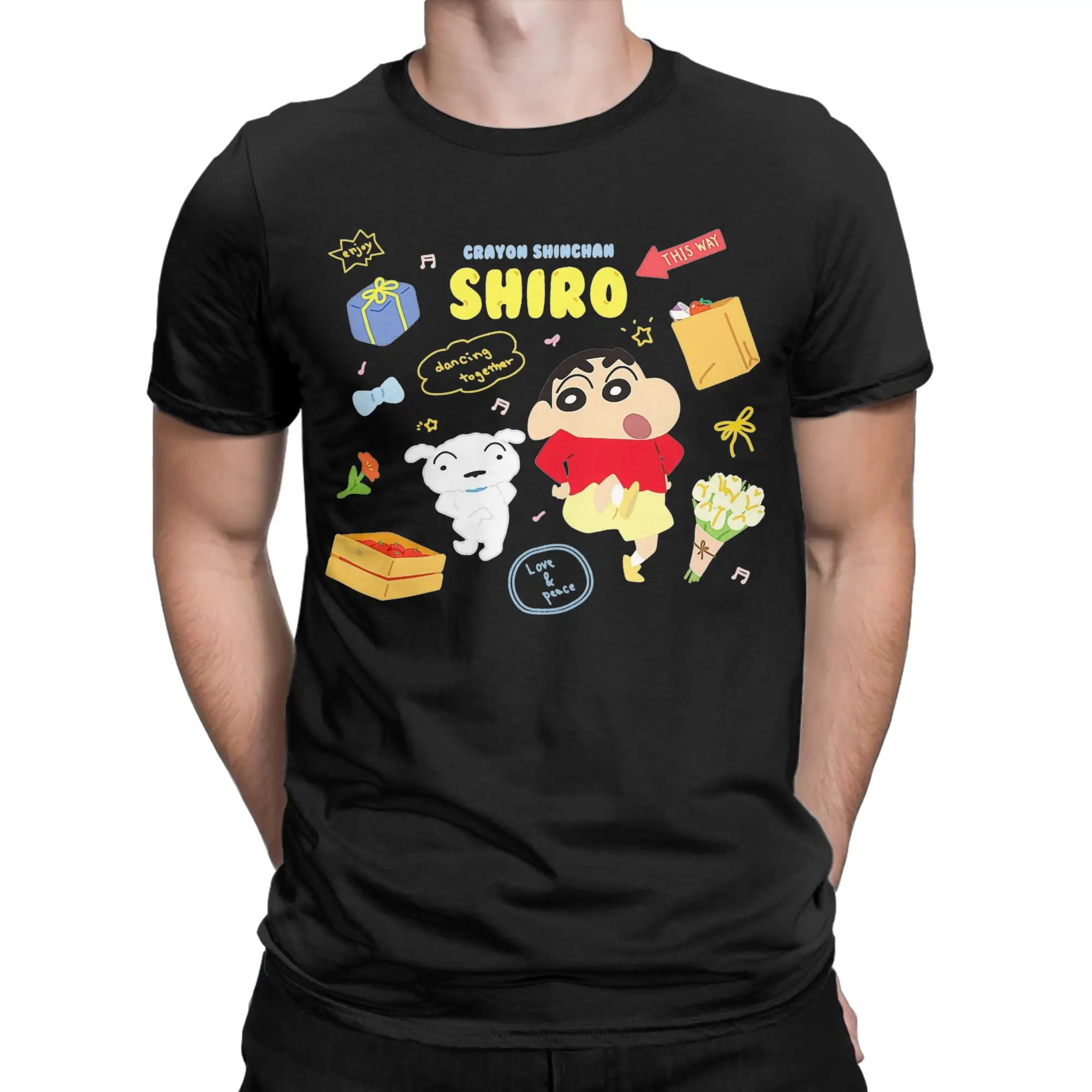 Crayons Shin-Chans T Shirt Men 100% Cotton Casual T-Shirts O Neck  Tee Shirt Short Sleeve Tops Gift Idea
