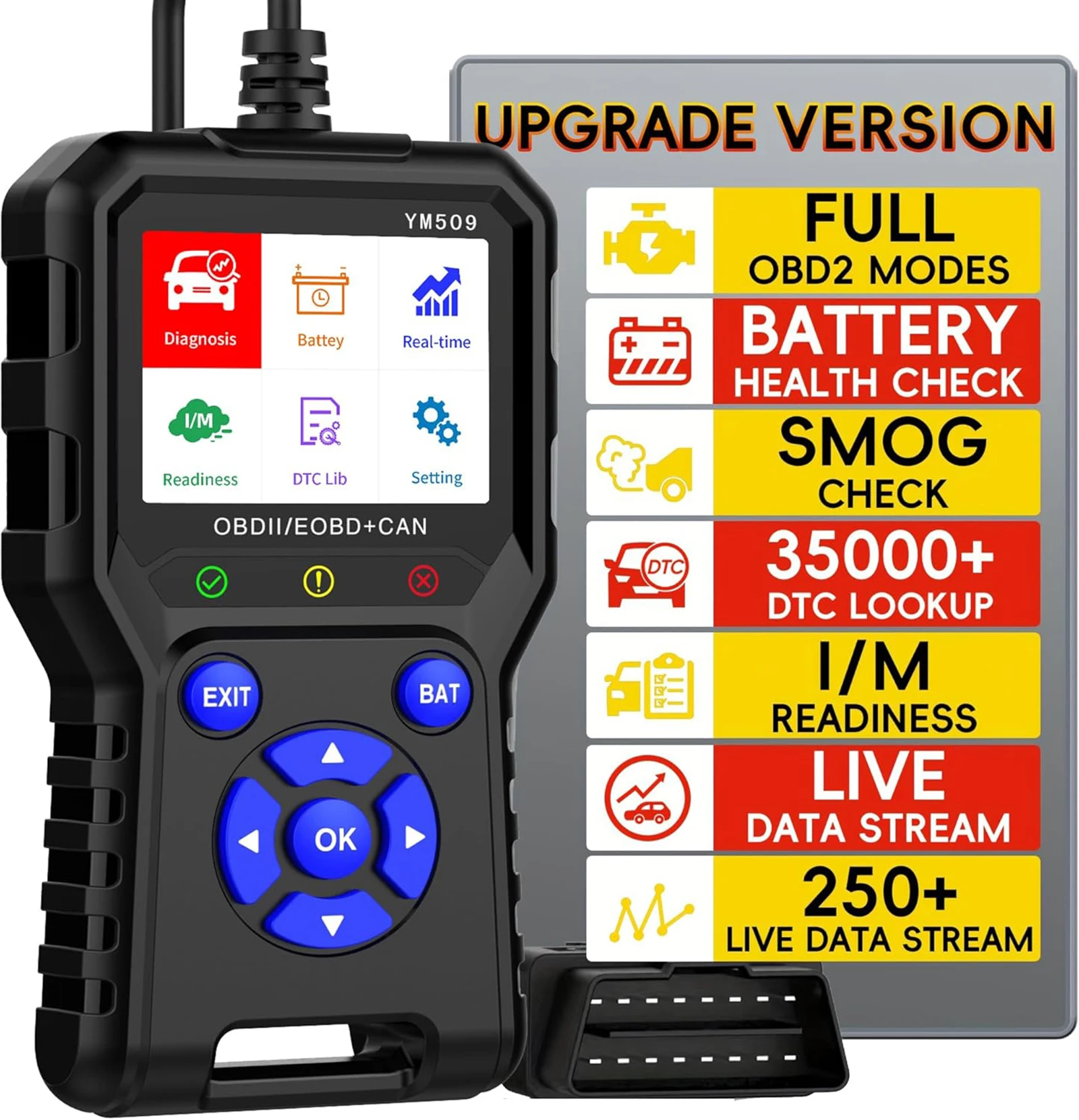 

OBD2 Scanner Erase Error Codes Multi Languages Professional Mechanical Code Reader Car Diagnostic Tool YM509 Check Engine Light