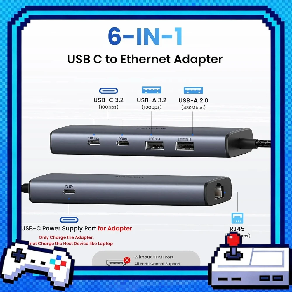 UGREEN  45320 5 in 1 USB C Hub 10Gbps USB C USB A Gigabit Ethernet Multiport Adapter for MacBook Laptop Tablet