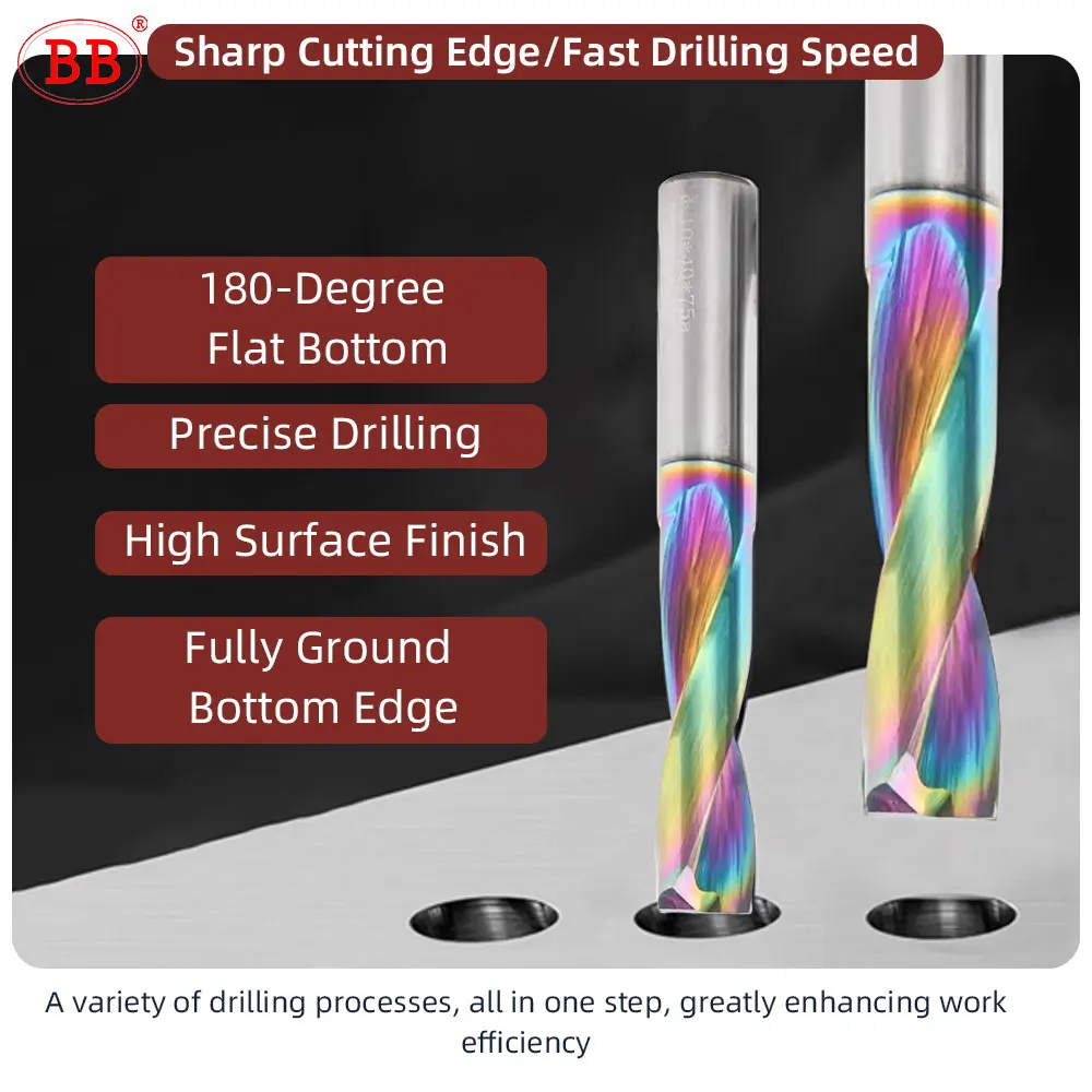 BB Flat Drill Solid Carbide DLC Coating for Non-metal Aluminum 180° CNC Inclined Curved Surface Bottom Hole Making 0.5mm-10.7mm