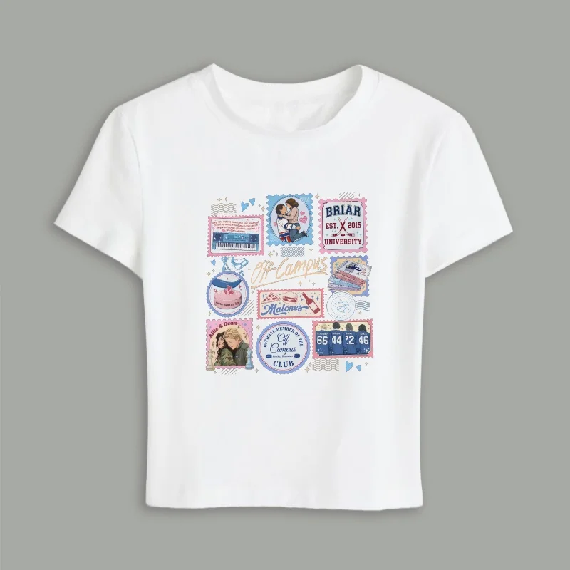 Off-Campus Hockey Stamp Crop Top | Y2K Fitted Tee | Bookish Summer