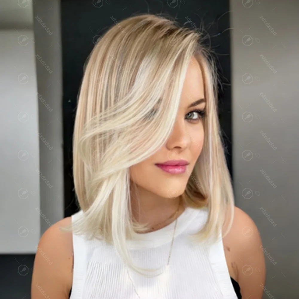 14inch Soft Glueless Highlight Blond Straight Hair Wig 150 Density 13x4 Lace Front with Baby Hair Pre-Plucked 100% Human Hair