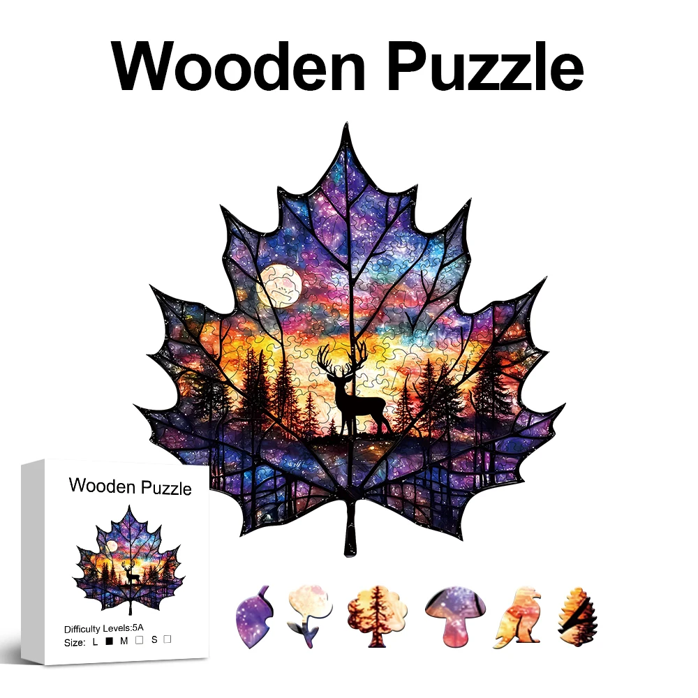 

Maple Leaf Wooden Puzzle for Adults, Unique Shaped Pieces, Exquisite Gift Box, Brain Exercise, Room Decor, Holiday Gifts