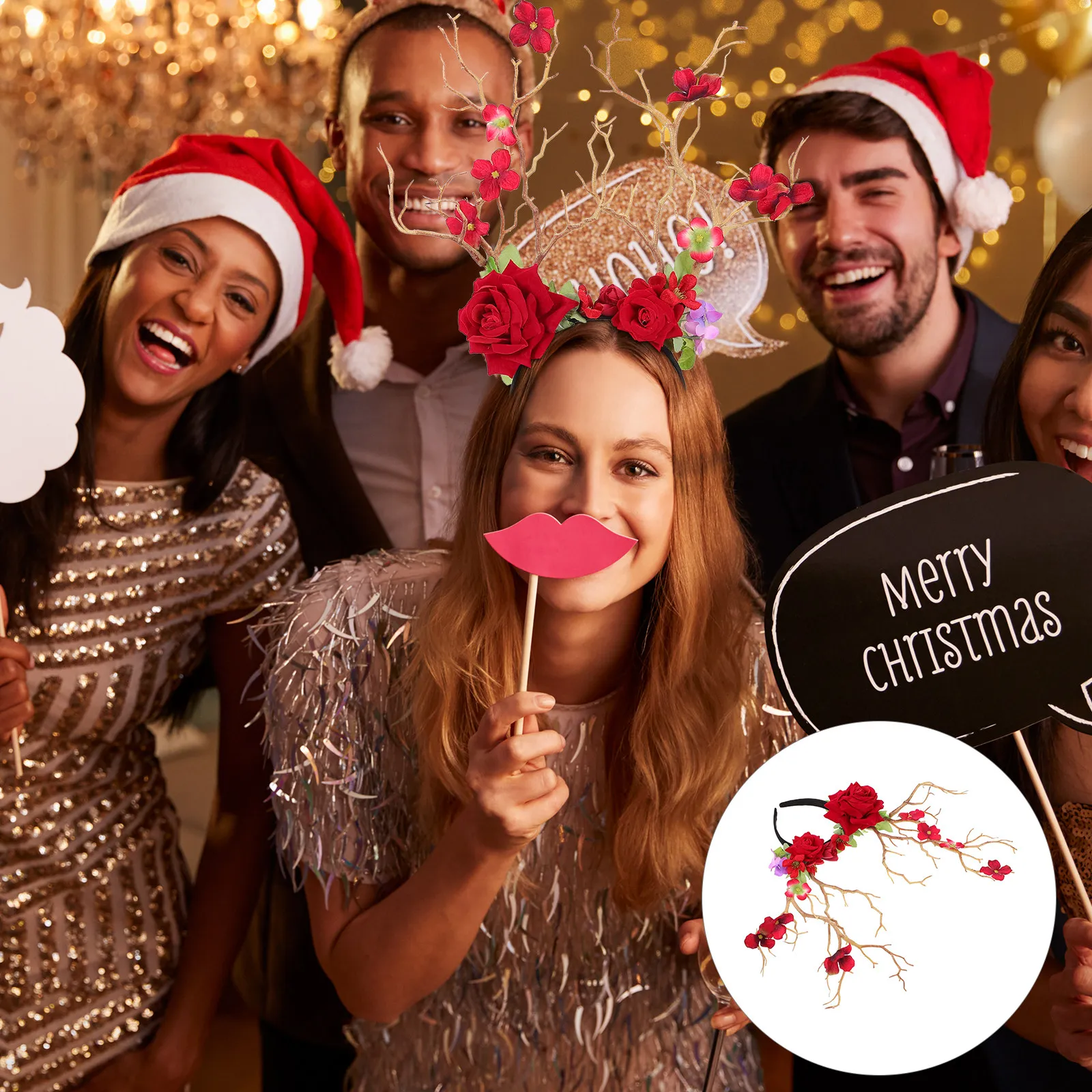 

1Pcs Creative Deer Horn Modeling Hairband Flower Decor Party Headdress Festival Prop Costume Carnival Photo Activity Headband