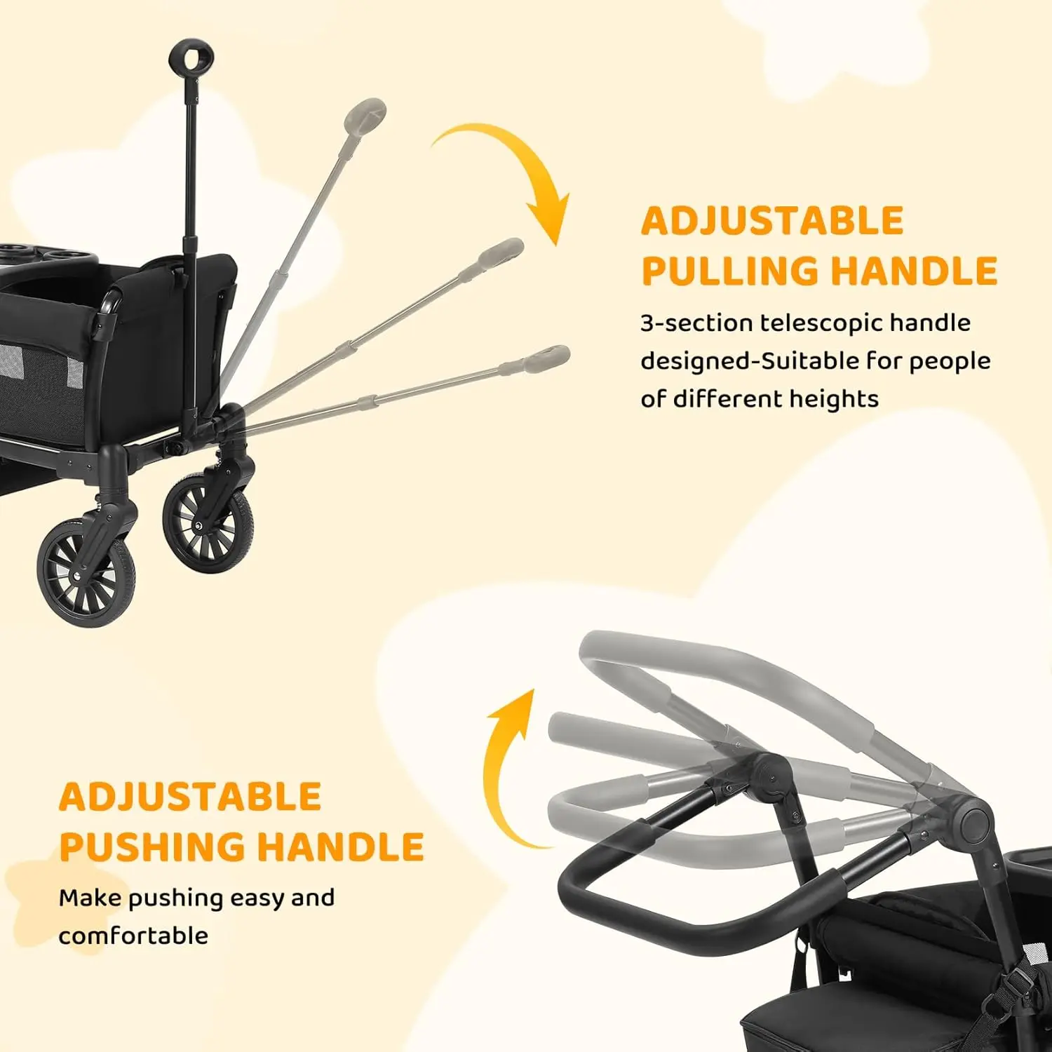 Foldable All-Terrain Wagon Stroller for 2 Kids with Removable Canopy, Adjustable Handle & Storage