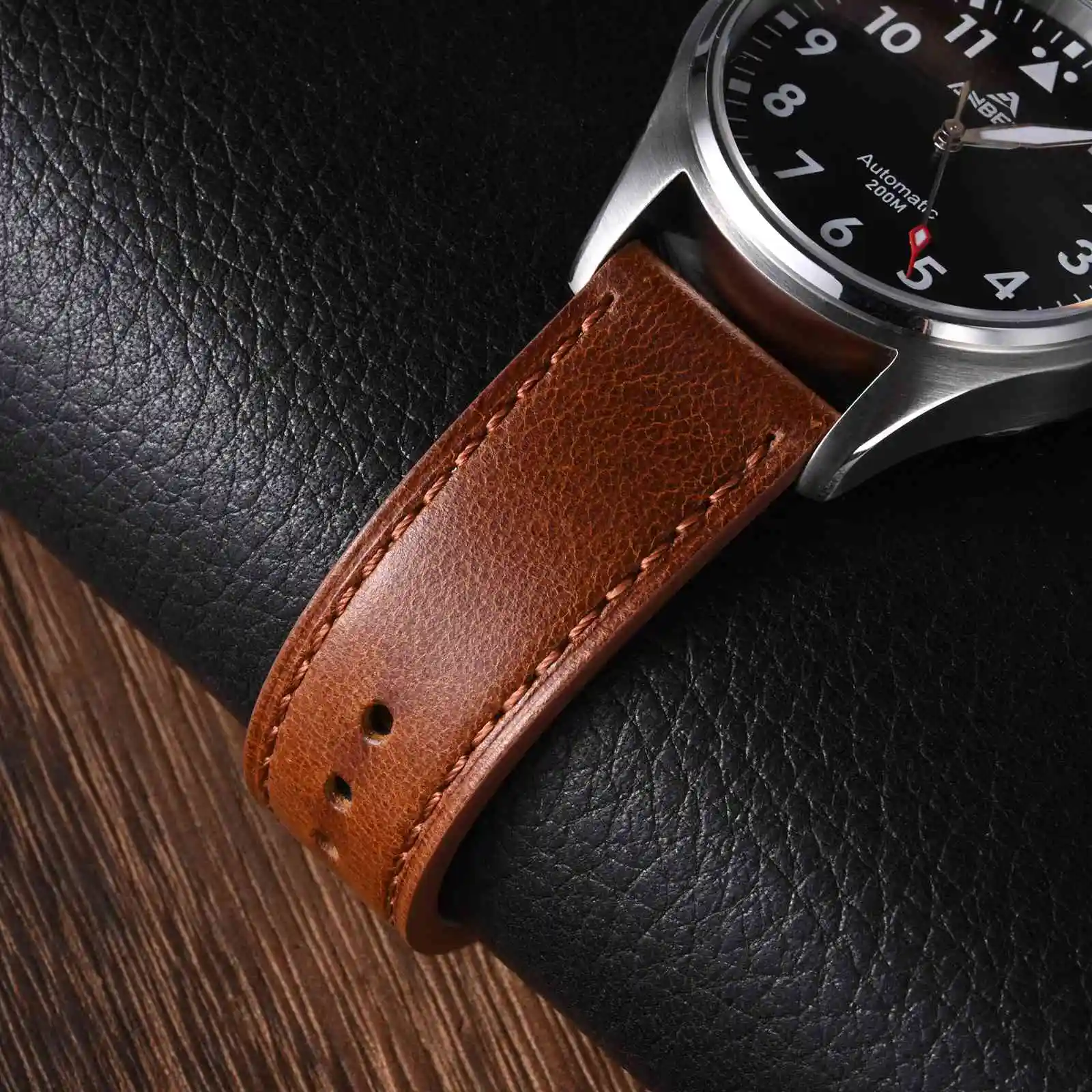 ANBEER Classic Leather Watch Strap, 18mm 20mm 22mm watchband, Suitable for Men and Women, Quick Release and Breathable