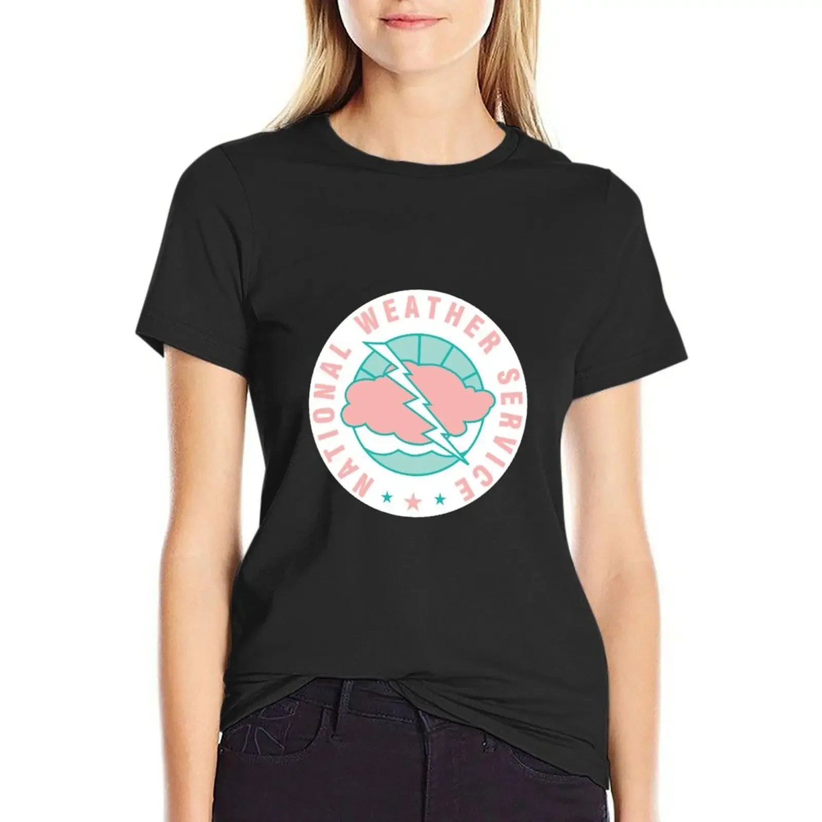 

National Weather Service logo (pink x teal) T-Shirt Aesthetic clothing animal prinfor tops Women's tops