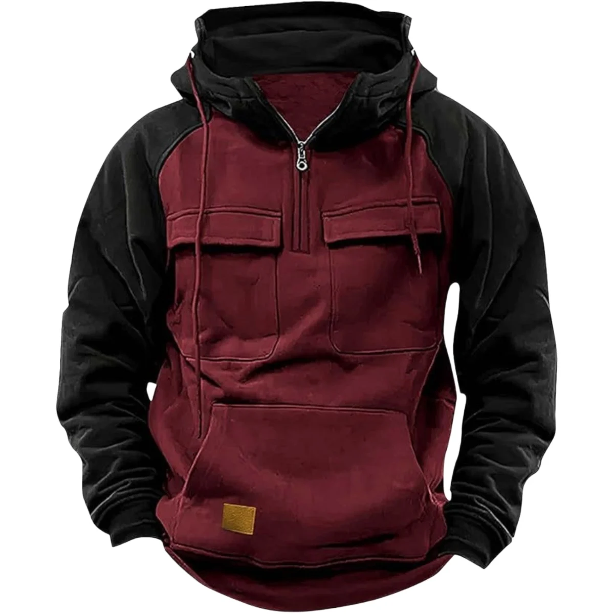 Autumn/Winter Street Fashion Patchwork Loose Hooded Windproof Fleece Combat Half-Zip Pullover Jacket Sporty Casual Hoodie