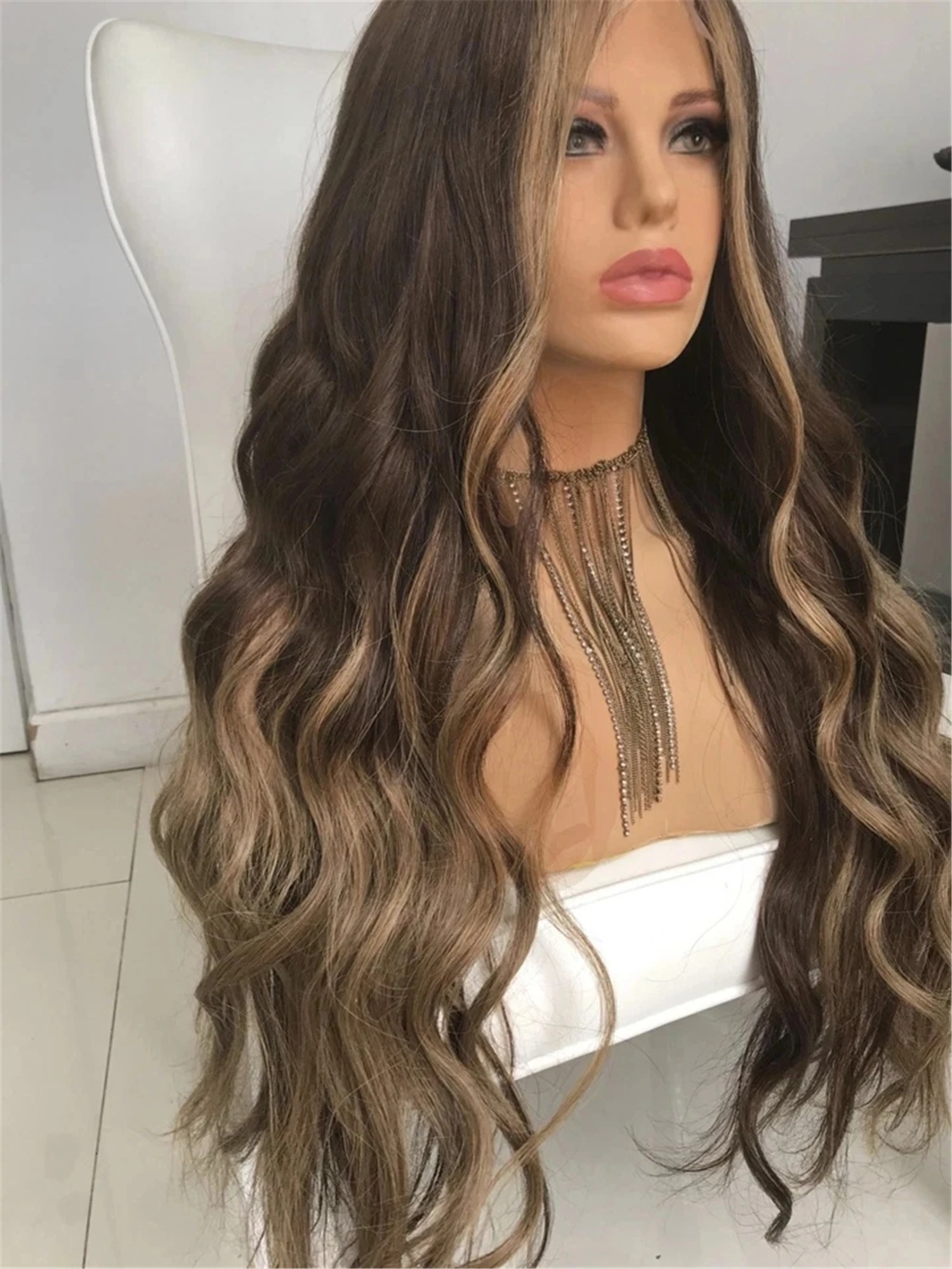 Ladies Wig Realistic Look Long Loose Deep Wave Free Part Heat Resistant Fiber Wigs On Clearance Sale Daily Party Cosplay Used