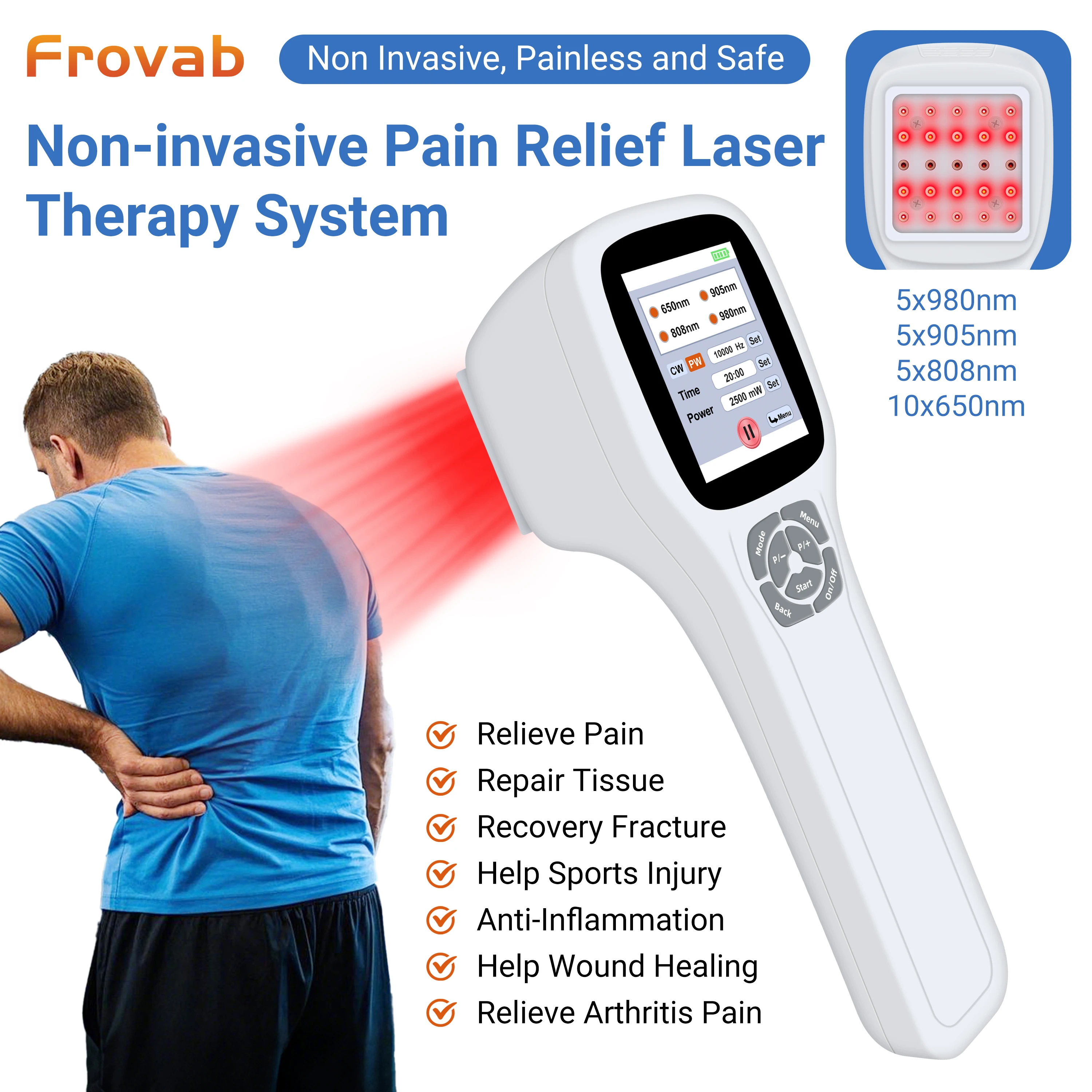 

Портативное устройство для холодной лазерной терапии 2500 МВт, 25 диодов, красный инфракрасный свет для боли в суставах, воспаления, домашний физиотерапевтический аппарат