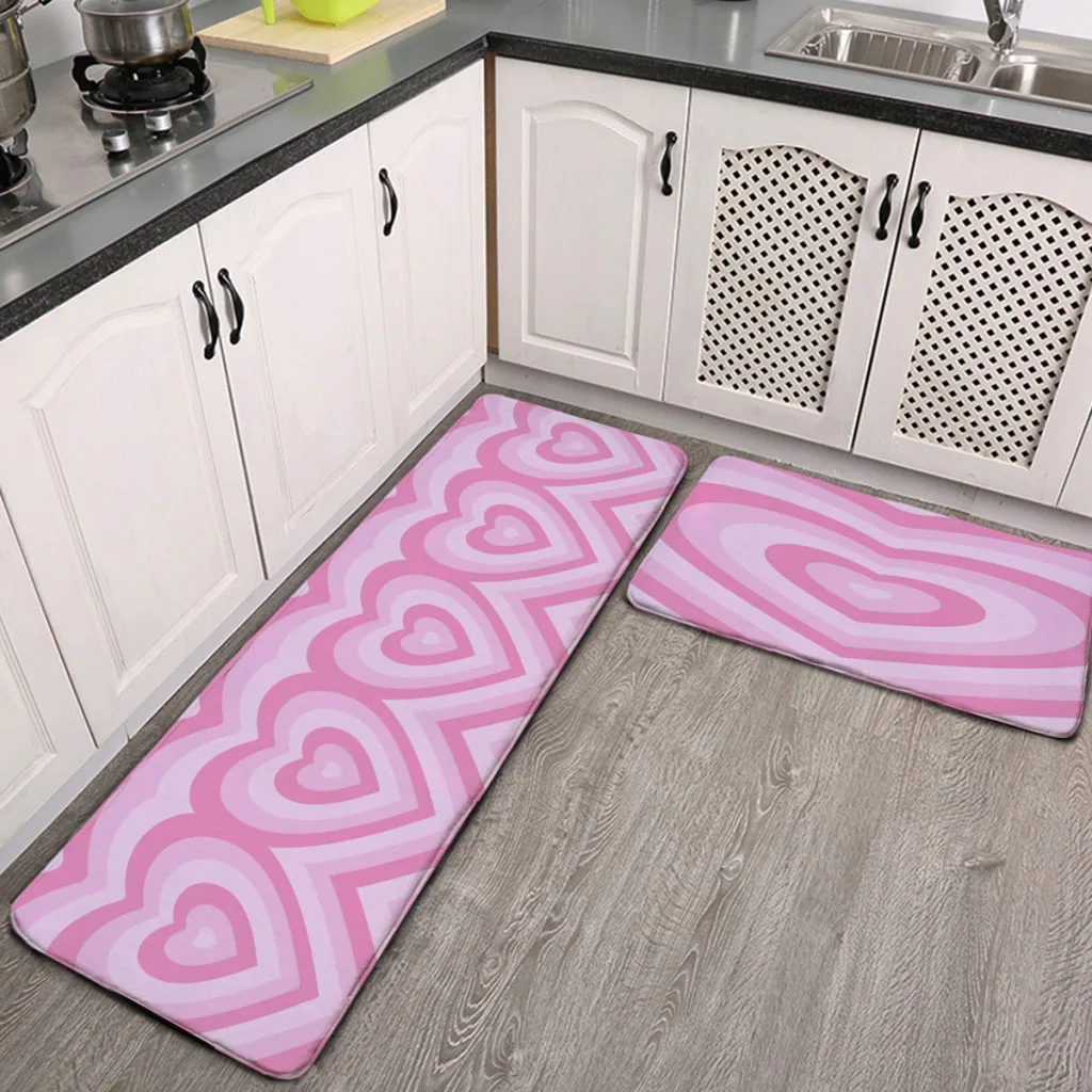 Kitchen Door Steps Water-Absorbing  Non-slip Foot Mats Red Pink Yellow Warm Color Y2k Heart Series