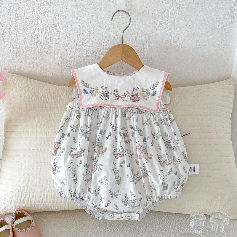 2026 New Summer 0-24M Children Clothes Infant Baby Girls Bodysuits Sleeveless Cotton Print Toddler Baby Girls Jumpsuit