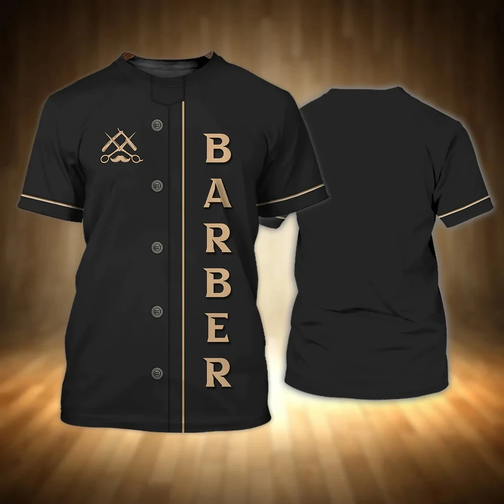 Camiseta con estampado 3D para hombre, traje de trabajo personalizado para barbería, pantalón corto informal, suéter de manga, moda de verano 2023