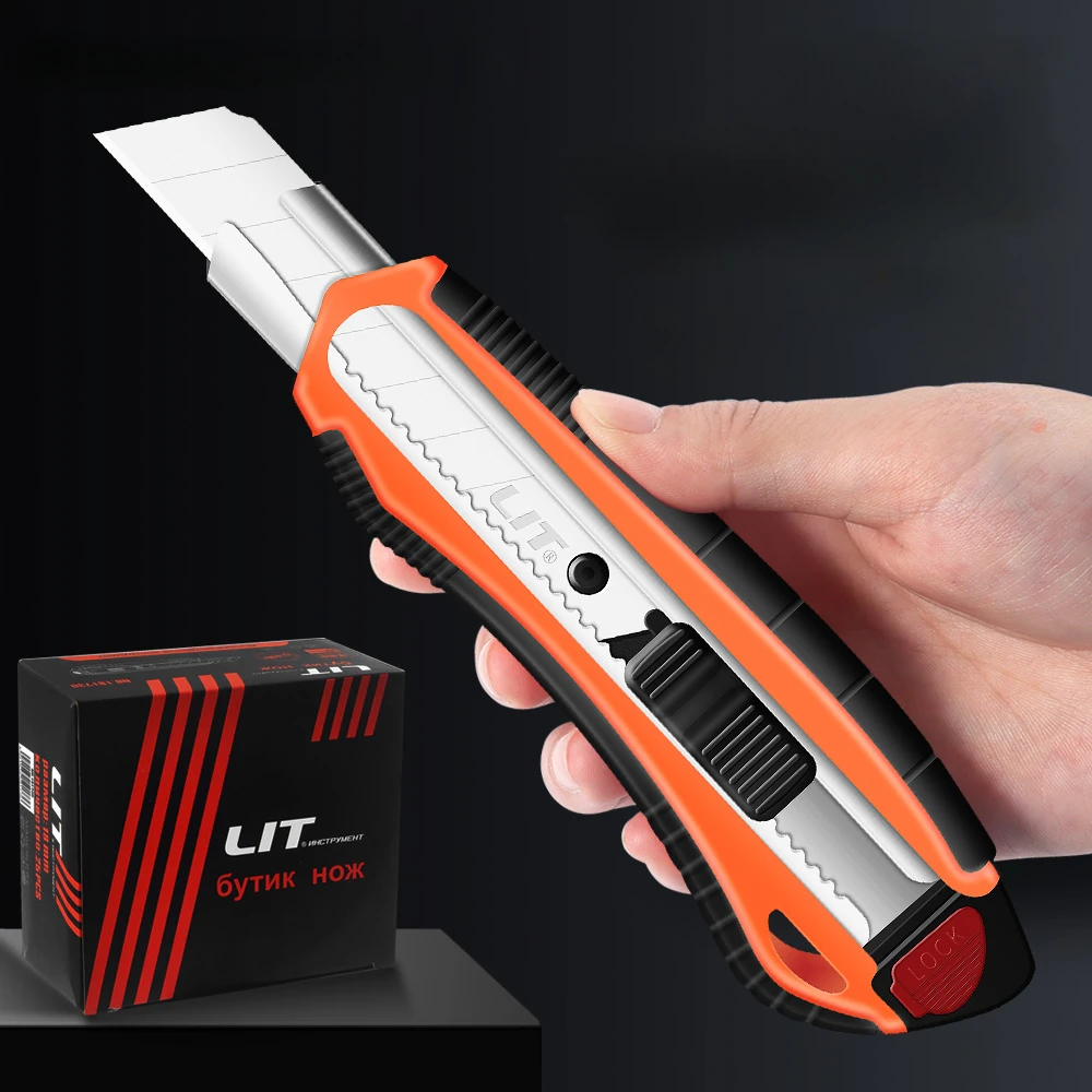1Pcs orange 18mm Utility Knife  Stainless Steel Blade Retractable Knife Box Cutter Snap-off Utility Knives Cut Rope Paper