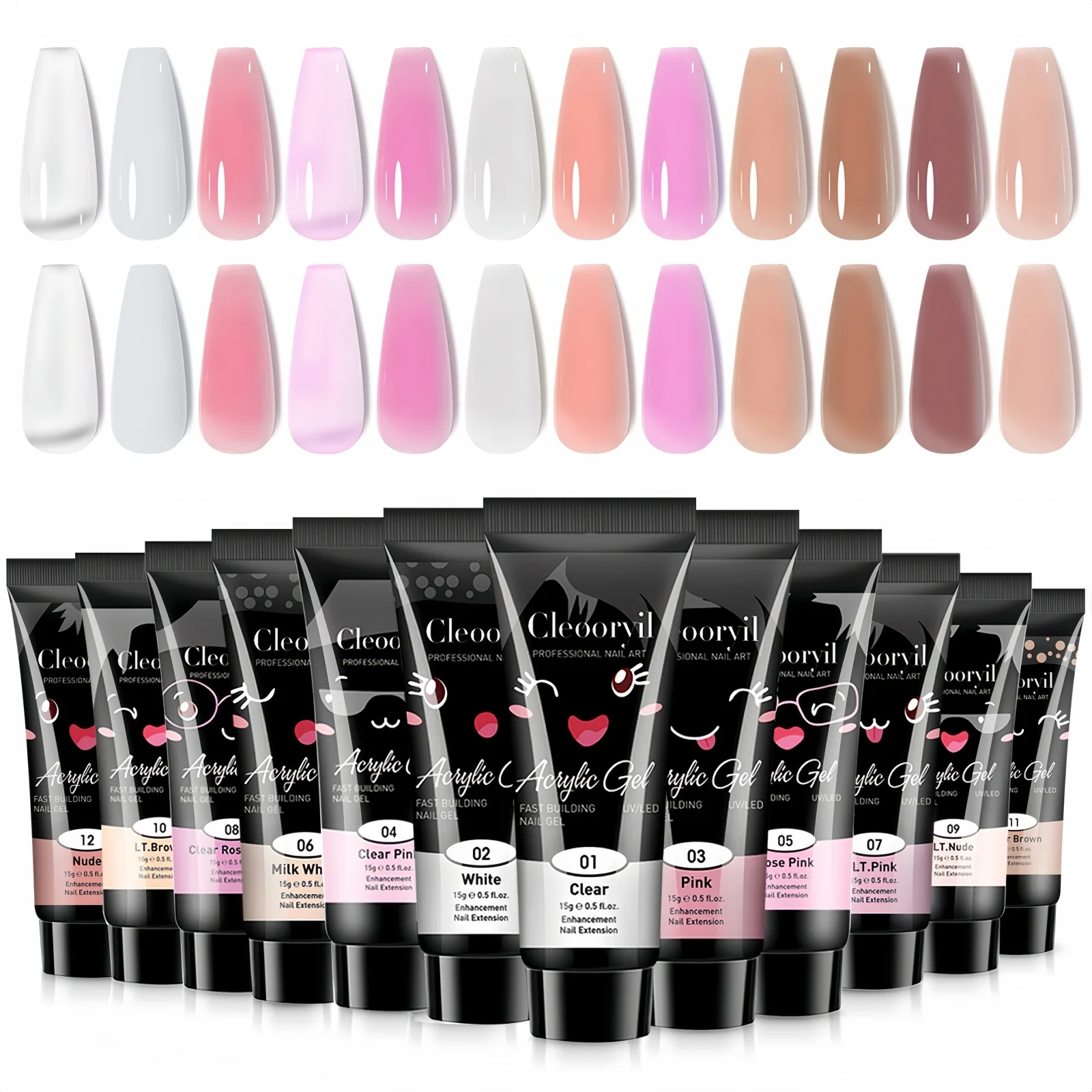 9in1 15ML Nagelverlängerungsgel Poly Semi Permanent Hard Gel Acryl Weiß Klar Nude Gel Nagellack Nail Art