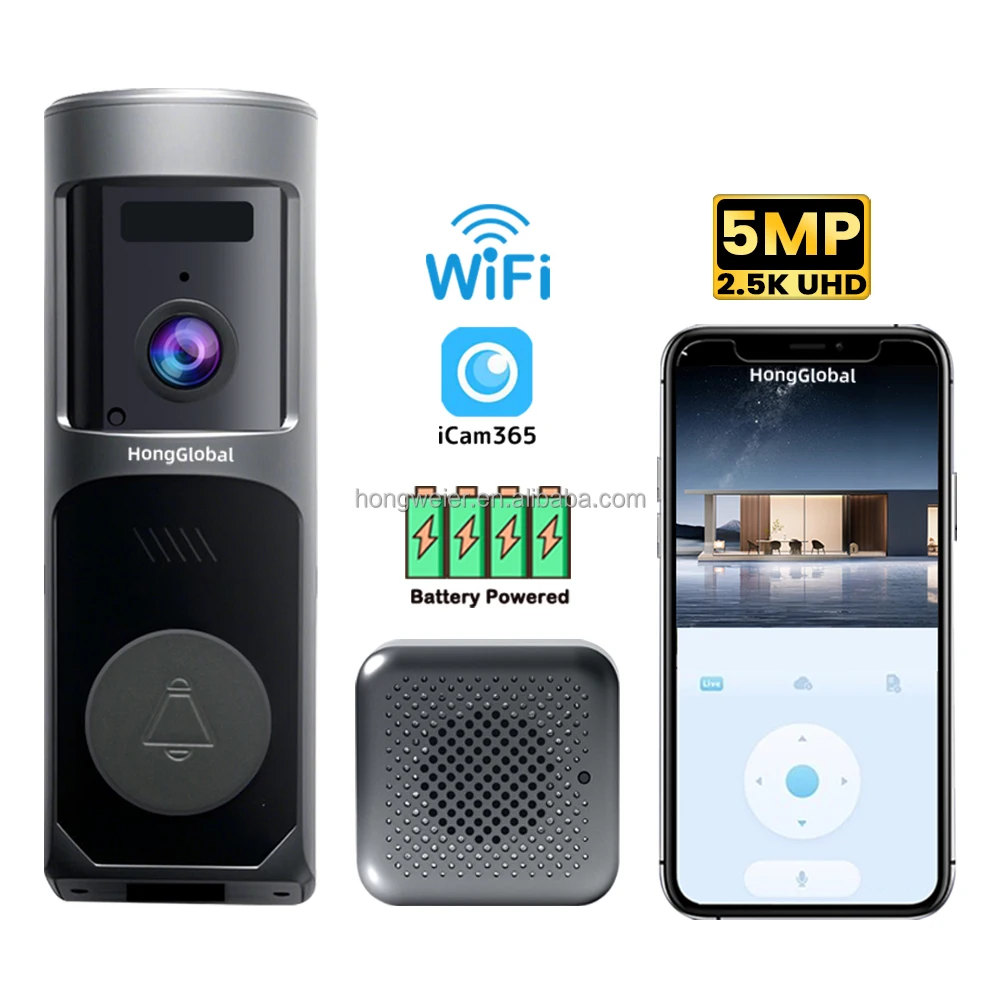 5MP IP Ring Battery Bell Door Surveil Video Doorbell Security Camera ICam365 WiFi Ring Smart Wireless Doorbell Camera
