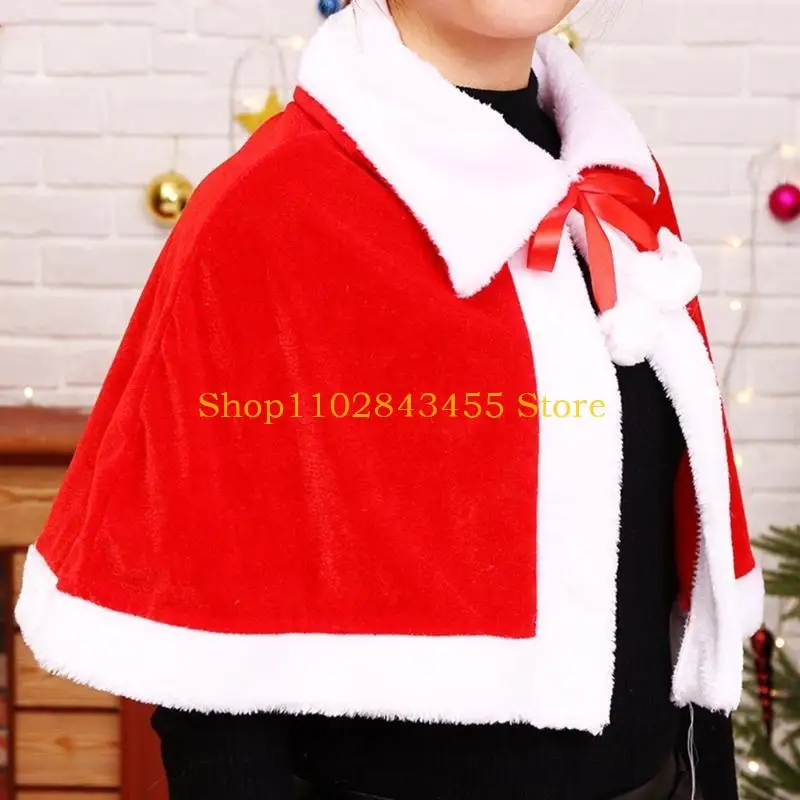 

49MC Christmas Costume Mrs Santa Cloak Shawl Hooded Red