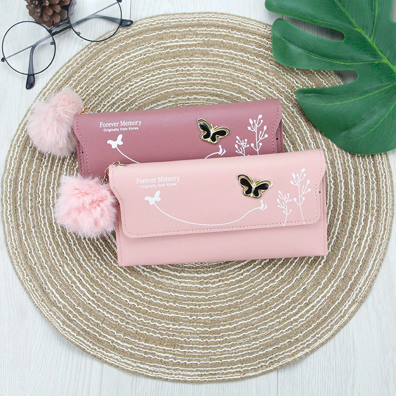Fashionable Long Ladies Wallet Printed Butterfly Design Double Zipper Large Capacity Coin Phone Bag Handheld Clutch