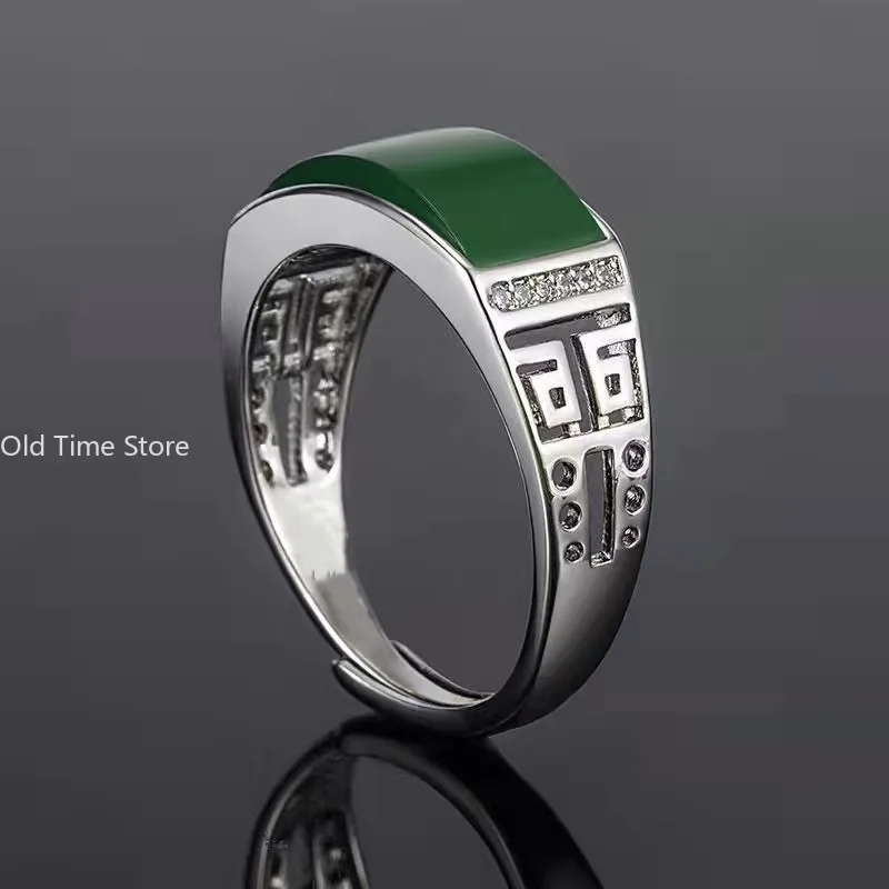 Real green natural hetian jade ring 925 sterling silver ring couple rings men women jewelry lucky stone jade finger ring